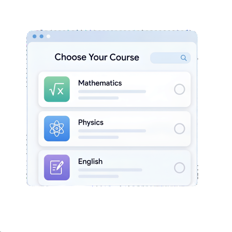 Choose your course interface